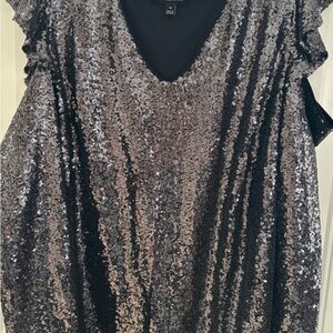 Lane Bryant Black Sequin V-Neck Blouse